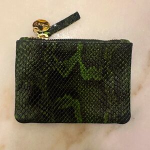 Clare V Green and Yellow Snakeskin Coin Clutch